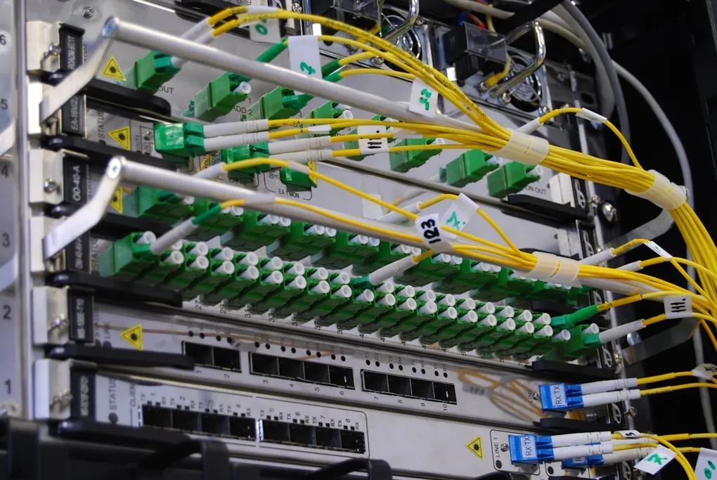 A photo of a server rack in a large data center, representing Nvidia's growing presence in the tech industry.